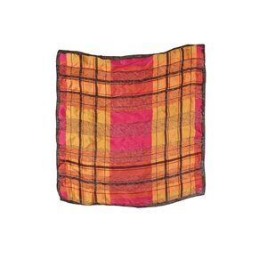 OSCAR DE LA RENTA Silk Square Pocket Scarf‎ Plaid Pink Metallic Gold Sheer